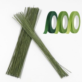 Luckwaii Floral Wire Crepe Tape, Green, Pack of 150 Plug-In Wire, Floristry Wire, Flowers Crafts with 3 Rolls Florist Tape, Paper Wire, Florist Wire, Florist Crepe for Flower Decoration, Bouquet