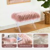Glitzhome Pink Faux Fur Ottoman Bench, Modern Ottoman Footrest Stool