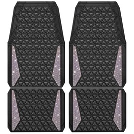 CAR PASS Bling Diamond Car Mats Rubber Floor Mats Full Set Anti-Slip 3D Rhombus Waterproof Trim Fit Liner Universal Glitter Crystal Sparkly Shining Rhinestone Girl Women SUV Sedan, Multicolor Diamond