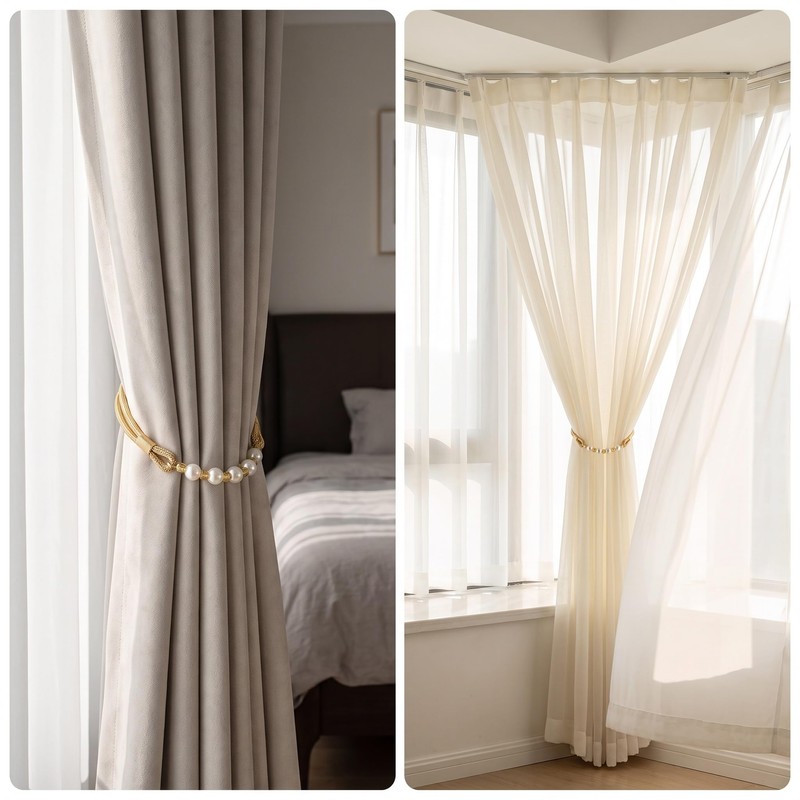 Nerciony Set of 2 Pearl Curtain Tie Backs, 19.7 Inch