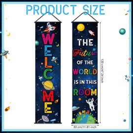 Tiamon 2 Pcs Space Classroom Decorations Welcome School Door Banner Space Motivational Porch Sign Classroom Welcome Back Hanging Banner for School Home Indoor Outdoor Decor