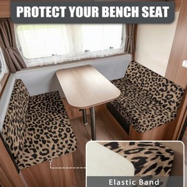 SUITOSELFY Brown Leopard Print Dinette Cushion Covers - Booth Set, Cheetah Camper Couch Cushion Covers - Stretchy RV Bench Seat Covers for Dinette - 2 Piece Sofa Covers - Slipcovers - Washable