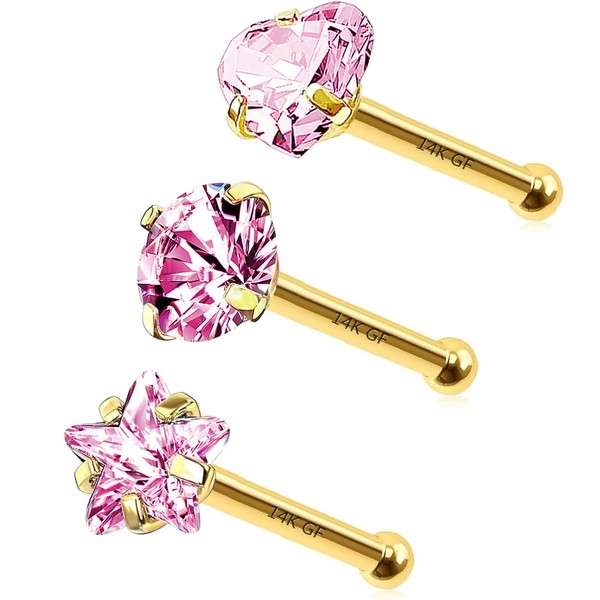 CHARMONLINE 3 Pcs 14K Gold Filled Nose Studs 20G Stainless