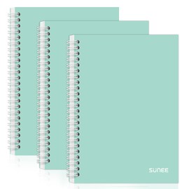 SUNEE A5 Notebook, Wirebound Notebooks, Premium Paper, 100 Sheets / 200 Pages, 8 mm Lined, Perforated Edge, Pack of 3 Notepads, Green