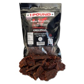 Hollar Boys Snacks Original Beef Jerky One Pound Resealable Bag, Low Carb, USA Made