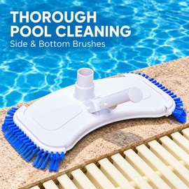 12 Inch Curved Pool Vacuum Head with Side and Bottom Brushes, ABS Suction Cleaner Attachment for Inground Swimming Pools
