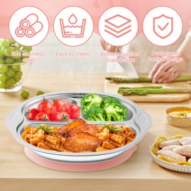 Stainless Steel Kids Plate Stainless Steel Baby Suction Plates Divided Designed Metal Kid Plates Safe Versatile Reusable Easy to Clean Plate for Baby Toddler Kids