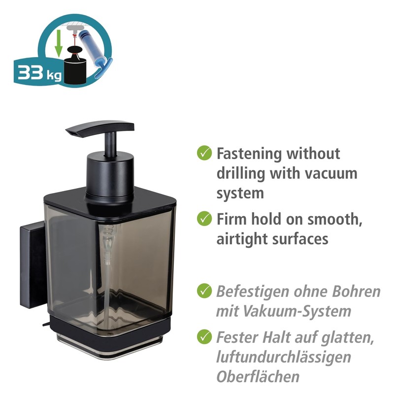 WENKO Quadro Soap Dispenser 340 ml Plastic with Stainless Steel