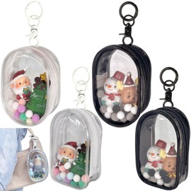 4pcs Clear Figure Display Bag with Keychain Pompom Ball Portable Mini Doll Pouch Carrying Case Blind Box Figures Display Case for Collectibles Zipper Closure