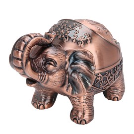 Metal Ashtray with Cover Male Gift Sealed Anti Fall Windproof Smoking Set Ornaments(Standing Copper Ashtray with Elephant shape )