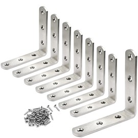 8 PCS L Bracket Stainless Steel Corner Brackets 3 x 3 inch Right Angle Bracket for Wood Furniture, Heavy Duty Metal Joint Corner Brace, with Screw