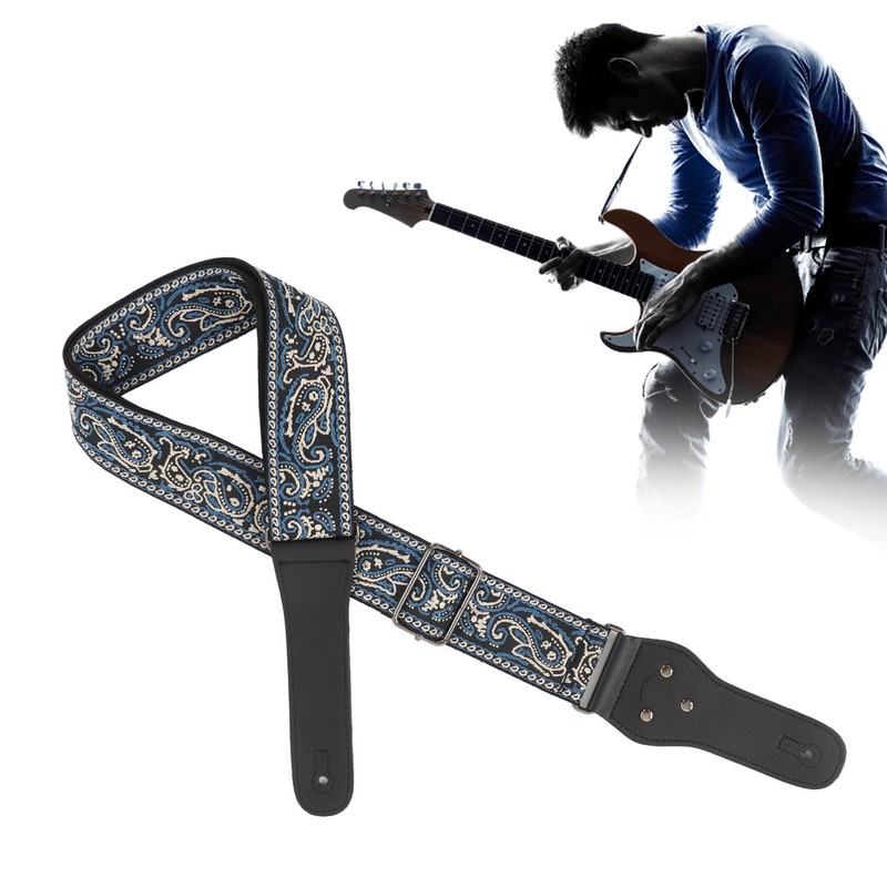 Electric Guitar Strap Adjustable Nylon Embroidered Shoulder Strap with Non