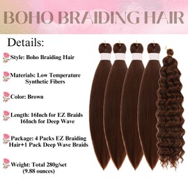 Brown Short Braiding Hair Pre Stretched For Boho Braids 16 Inch Knotless Boho Hair For Braiding Synthetic Deep Wave Bohemian Braids non toxic ez braid