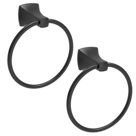 WZRUA Hand Towel Holder for Bathroom Matte Black Towel Ring Stainless Steel and Zinc Alloy Towel Hanger Wall Mount for Bath, Kitchen, 2 Pack
