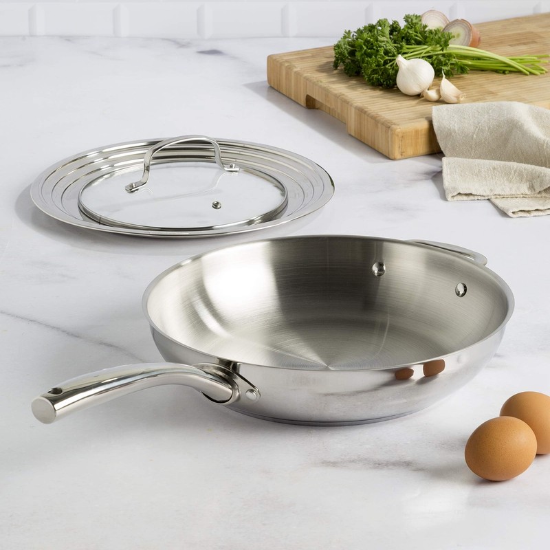 Goodful 12-Inch Stainless Steel Fry Pan with Universal Lid made