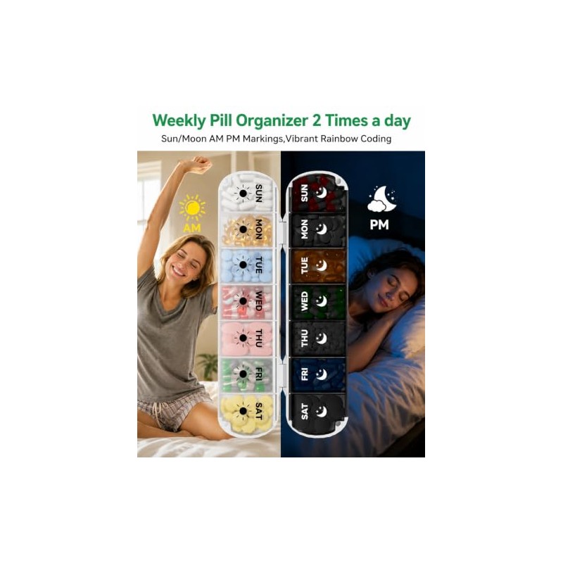 7 Day Pill Organiser with Magnetic Closure & Removable Lids