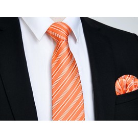 HISDERN Ties for Men Orange Striped Mens Tie and Handkerchief Set classic Business Neckties Woven Pocket Square Set for Party College