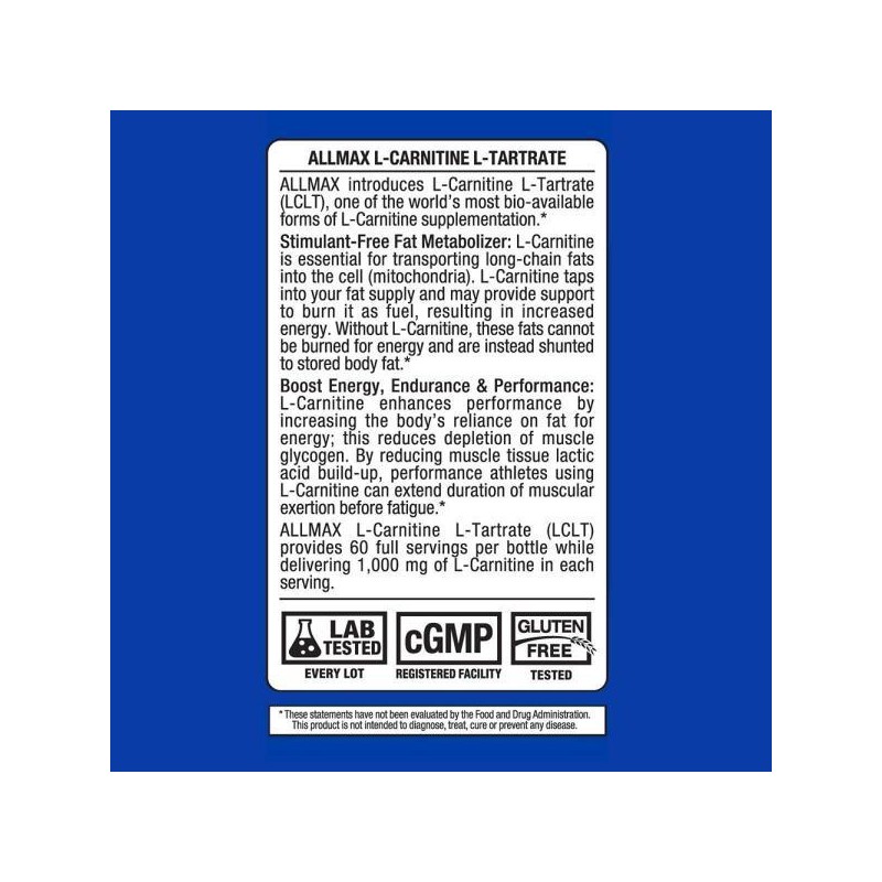 올맥스 뉴트리션 엘카르니틴 타르트레이트 120정 비타민B5 Allmax Nutrition L-Carnitine Tartrate