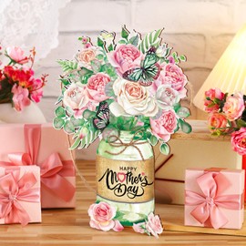 Spiareal Happy Mother's Day Wood Sign Mother's Day Welcome Door Sign Jar Carnation Flower for Front Door Window Decor Flower Wreath Hanging Plaque for Mother's Day