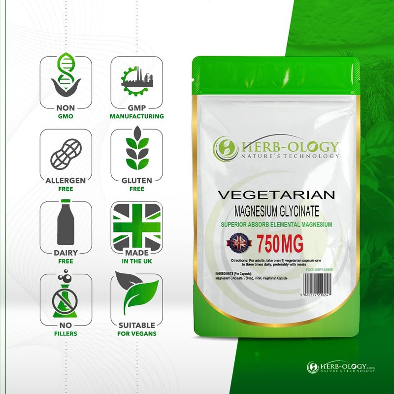 Herb-Ology Magnesium Glycinate Capsules | 120 Vegan Capsules | Magnesium