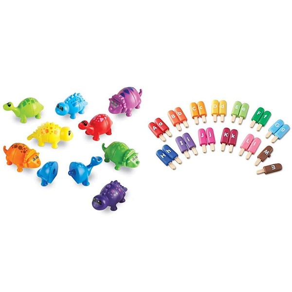 Learning Resources Snap-n-Learn Matching Dinos, Fine Motor, Counting & Sorting Toy, 18Piece & Smart Snacks Alpha Pops, Alphabet Matching & Fine Motor Skills Toy, 26 Double Sided Pieces, Ages 2+