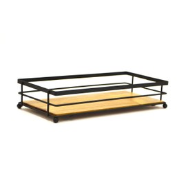 AQ Parker Rectangular Matte Black Tray with Bamboo Base Vanity Tray