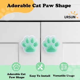 URSUN Cute Cat Paw Cabinet Knobs,4pcs Cat Paw Shape Decorative Dresser Knobs for Cabinets and Drawers,Unique Design Drawer Pulls Suitable for Kids Room, Kitchen,Bedroom and Funky Furniture (Green)