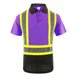 LOVPOSNTY Safety Polo Shirts for Men ANSI Class 2 Safety Shirt Black Bottom Reflective Shirt for Men(Purple,2XL)