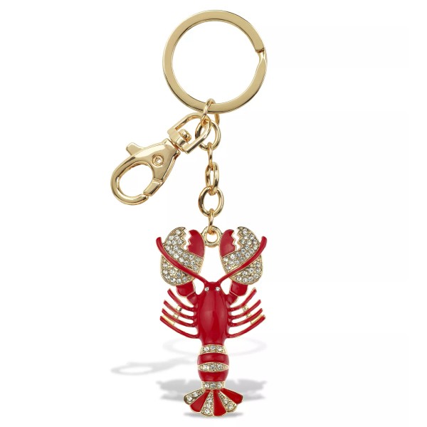 Aqua79 Red Lobster Gold Keychain - Silver Sparkling Rhinestone Charm