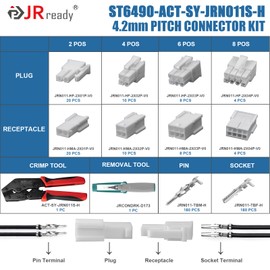 JRready ST6490-ACT Dual Row 2 4 6 8 Pin Connector kit,w/PremiumGrade Crimp Tool,Terminal Pin 18-24 AWG,Molex Extraction Tool,Compatible with Molex Mini-Fit Jr. Connector,4.2mm Pitch,Free Hanging
