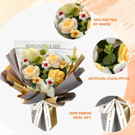 Wishwell Pop Crochet Flower Bouquet, Artificial Flower Bouquet, Crochet Flowers for Mother's Day, Birthday, Anniversary, Graduation, Home Décor, Gifts for Mom, Friends (Yellow Tulip and Rose)