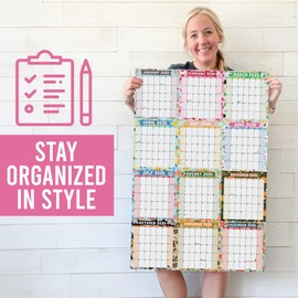 Hadley Designs Yearly Wall Calendar 2026 Large - 12 Month Dry Erase Calendar for Wall, Double-Sided, Reversible, Erasable, Reusable, Full Year Long Annual Planner - Doodle Colorful