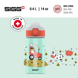 Sigg - Aluminium Kids Water Bottle - Miracle Tractor Farm - With Straw - Leakproof - Lightweight - BPA Free - Climate Neutral Certified - School & Sports - Light green - 0.4L