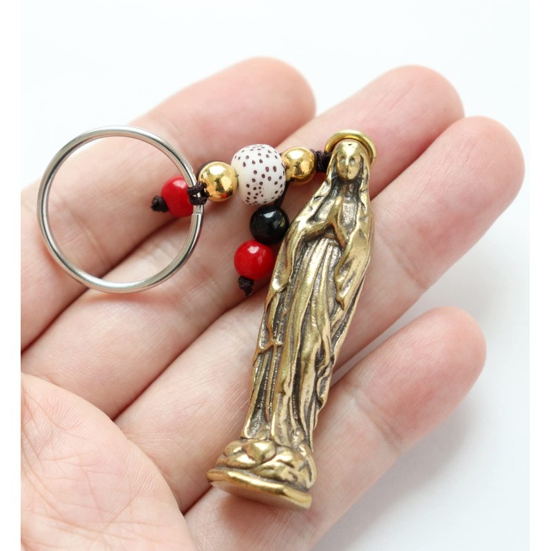 [SunAge] Virgin Mary Keychain Lanyard Christian Alloy Key Ring, gold
