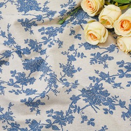 SUPERFINDINGS Blue Floral Pastoral Table Cloth 4.92x3.28 inch Blue White Linen Vintage Tablecloth Rectangle Floral Tablecloths Fabric Photography Background for Restaurant Picnic Dining Decor
