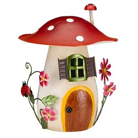 Garden Mile® Novelty Garden Ornaments Waterproof Fairy House Outdoor Decoration Fun Metal Hand Painted Decor Weatherproof (Red Top Condo)