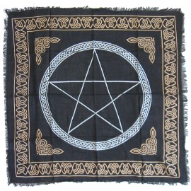 Pentagram Altar Cloth 36" NEW Celtic Wicca Pagan Gold and Black Square Rayon