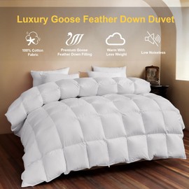 LEYCAY Luxury Goose Feather Down Duvet King Size,Fluffy All Season Duvet Insert, Down Proof 100% Cotton Fabric Premium Hotel Collection Down Comforter with 8 Corner Tabs(White,106x90 Inches)