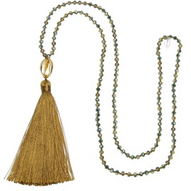 KELITCH Women's Gold Chain Necklace Tassel Peace Sign Necklaces Turquoise Agate Mixed Necklace Tassel Necklace, Pearl Crystal, Pearl