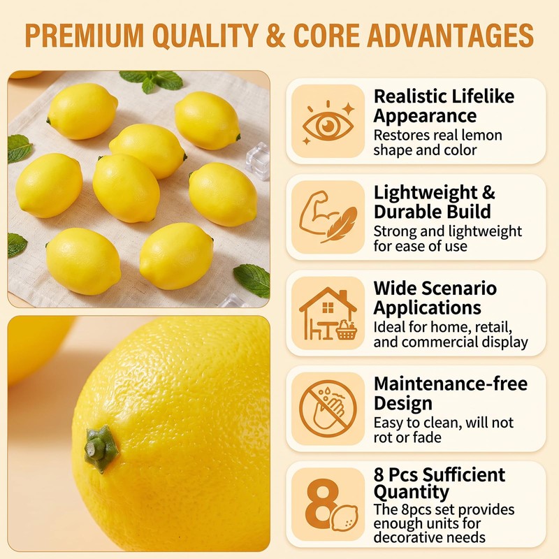 8 Pcs Artificial Lemons Fake Fruit