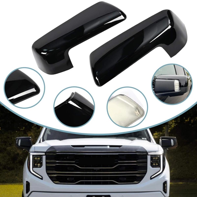 ALLTIMES Gloss Black Side Mirror Cover Cap for Silverado Sierra