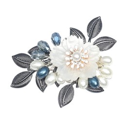 Vintage Flower Hair Clips, Decorative Crystal Hair Clips French Pearl Barrettes, Wedding Hair Pins Rhinestones Hair Accessories for Women Girls Bride Bridesmaid (Blue)