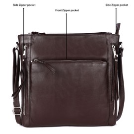 LEDERBUCK Grace Soft Napa Real Leather Large Cross body handbag-Double Zip Premium Sling Crossover Shoulder Bag for Women (Brown)