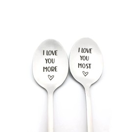 I Love You More I Love You Most Spoon Set Anniversary Spoon Gifts for Couple Boyfriend Girlfriend Husband Wife Christmas Birthday Gifts Wedding Valentines Gifts for Couple