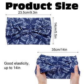 5 Styles Boho Headbands for Women Vintage Bandana Headbands Knotted Thick Headband Elastic Bohos Women's Wide Headband Non Slip Hairband for Workout Yoga Running Pack of 5 (Bohemian Style)