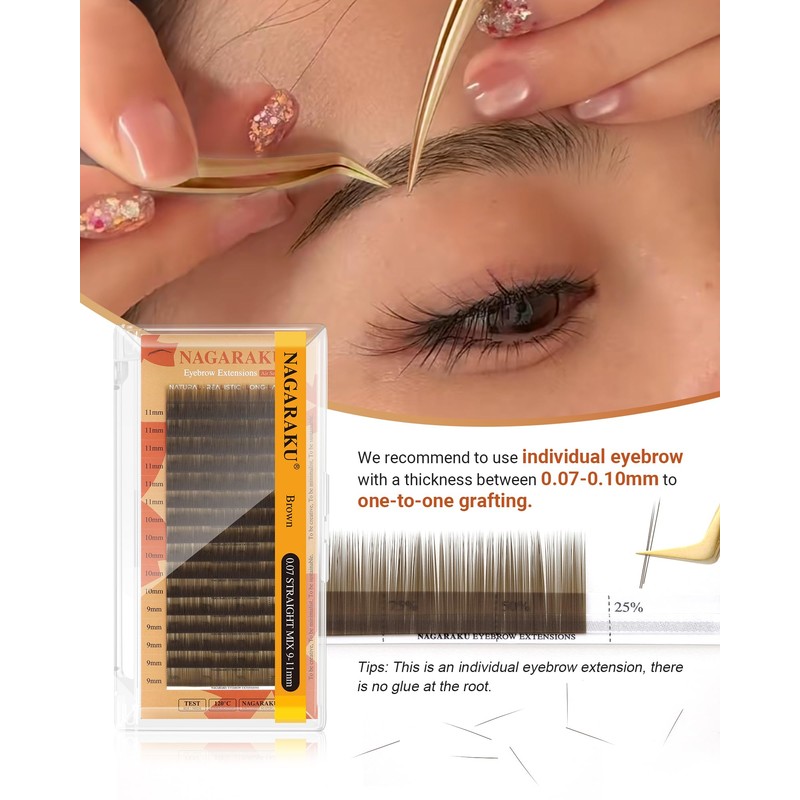 NAGARAKU Eyebrow Extension 0.07mm I-Curl Length 9mm-11mm Brown