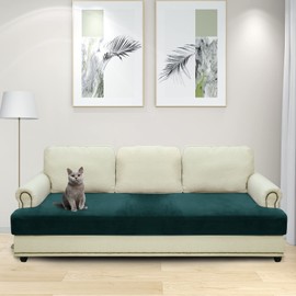 CHELZEN Velvet Sofa Seat Cushion Cover, Stretch Sofa Cushion Slipcovers, Soft Couch Cushion Covers, Furniture Protector with Elastic Bottom (3 Seater, Blackish Green)