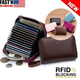 Unbranded Mens Wallet with Zipper Genuine Leather Purse RFID Blocking Bifold Coin Pocket - Black