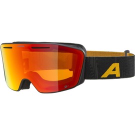 ALPINA Nendaz Q-Lite Mirrored, Contrast-Enhancing OTG Ski Goggles with 100% UV Protection for Adults, Matte Black/Yellow, One Size