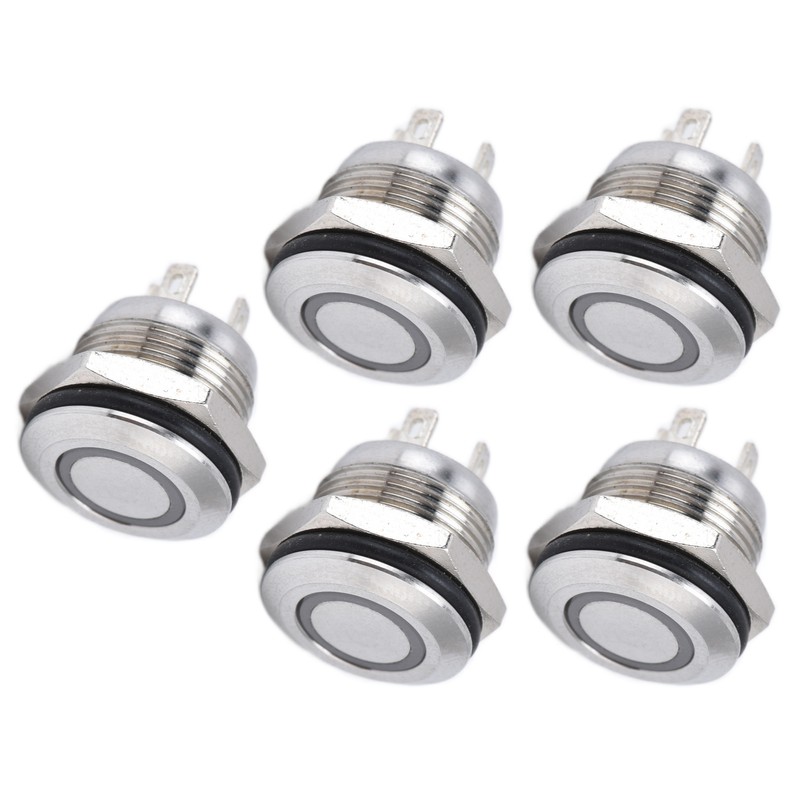 5Pcs Button Switch Stainless Steel Flat Top Button with LED